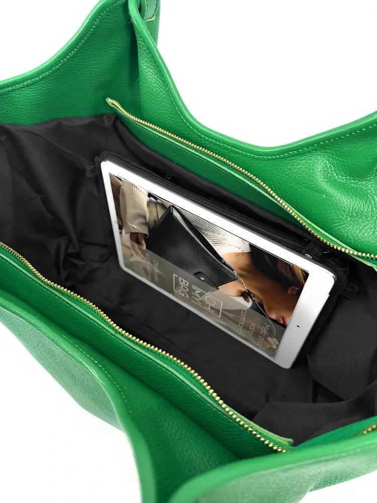 Sac cabas en cuir grainé ALYSSA Vert anglais