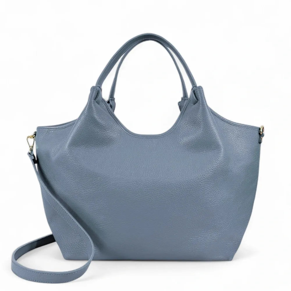 Sac cabas en cuir grainé ALYSSA Bleu glacier