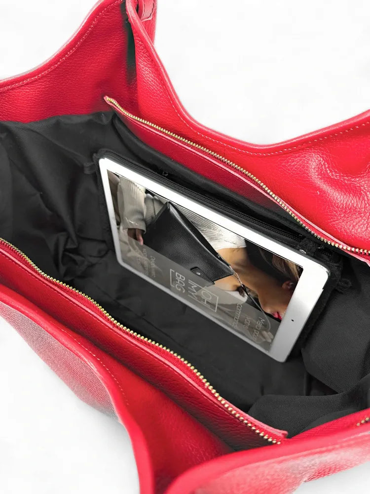 Sac cabas en cuir grainé ALYSSA Rouge garance