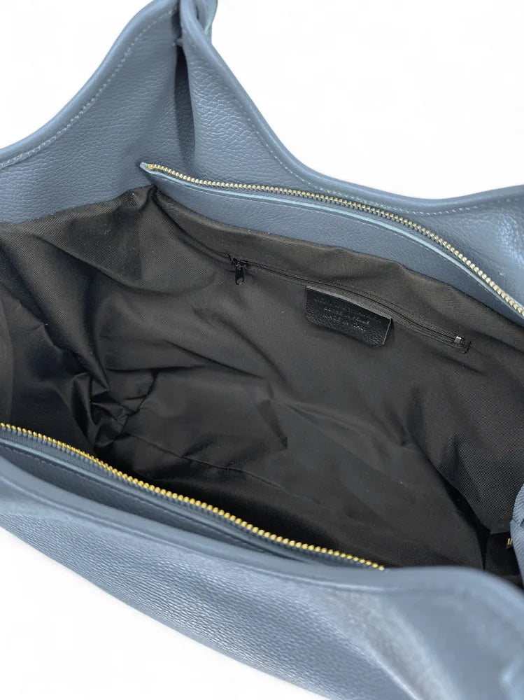 Sac cabas en cuir grainé ALYSSA Bleu glacier