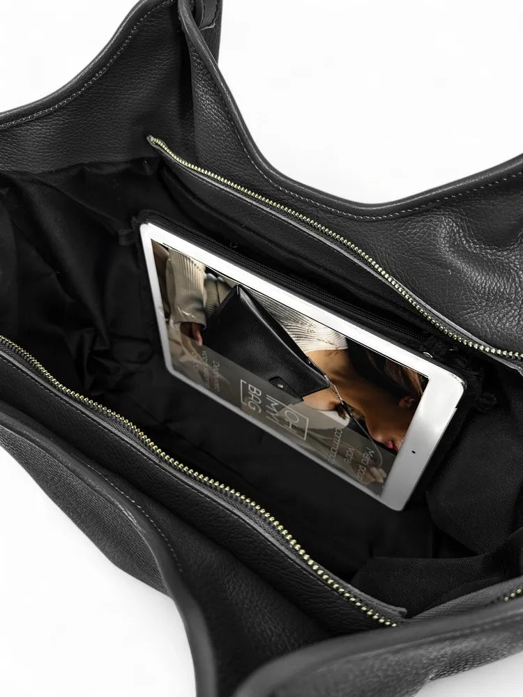 Sac cabas en cuir grainé ALYSSA Noir