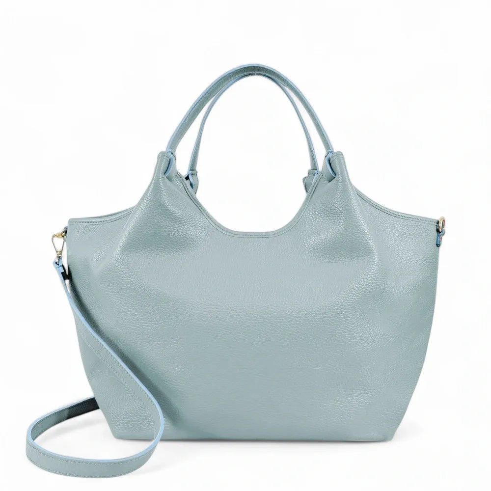 Sac cabas en cuir grainé ALYSSA Bleu pastel