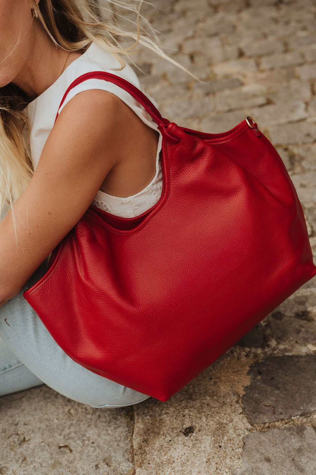 Sac cabas en cuir grainé ALYSSA Rouge garance