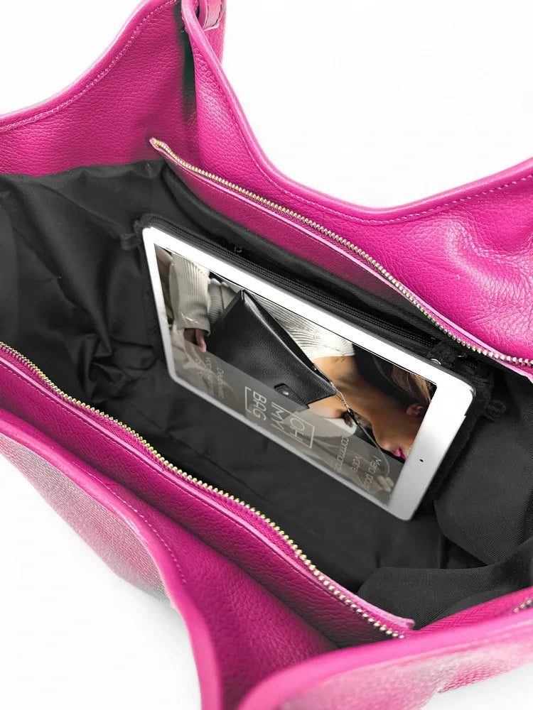 Sac cabas en cuir grainé ALYSSA Rose fuchsia