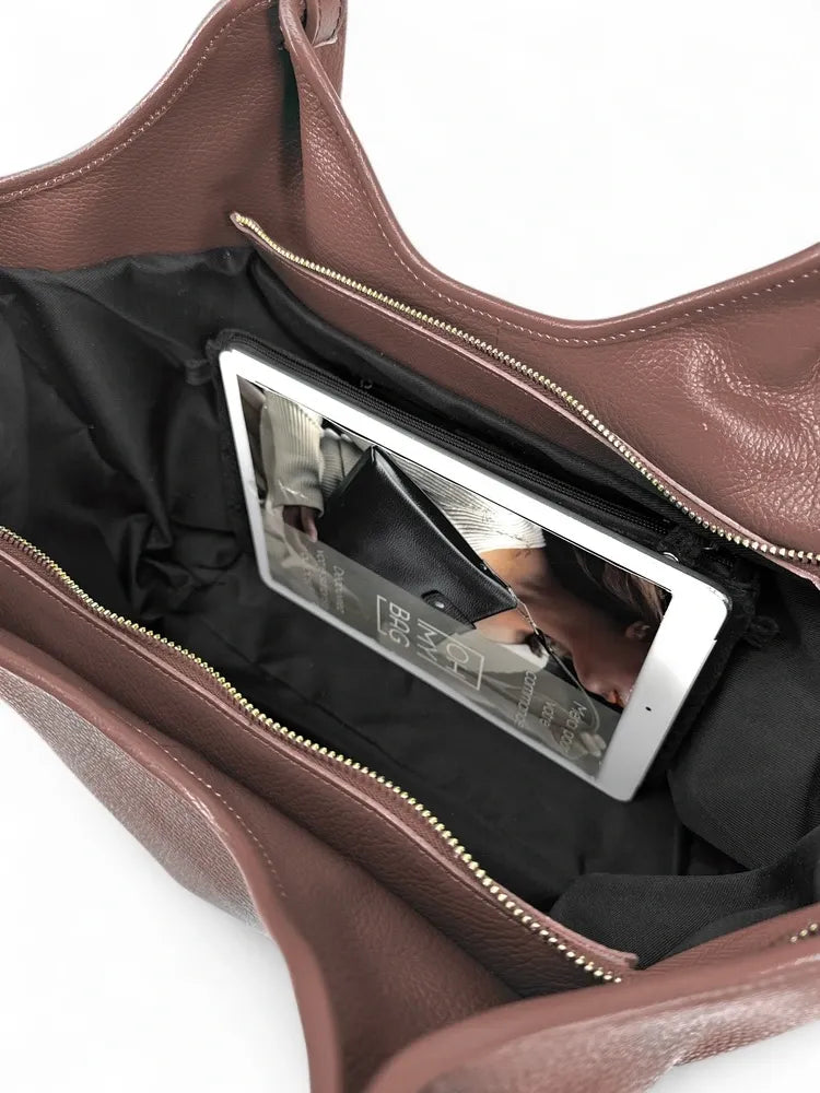 Sac cabas en cuir grainé ALYSSA Chocolat