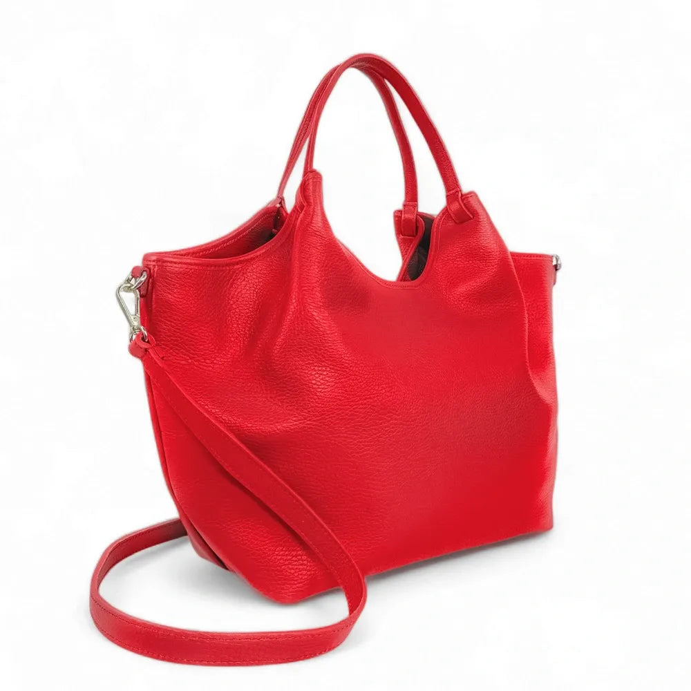 Sac cabas en cuir grainé ALYSSA Rouge garance
