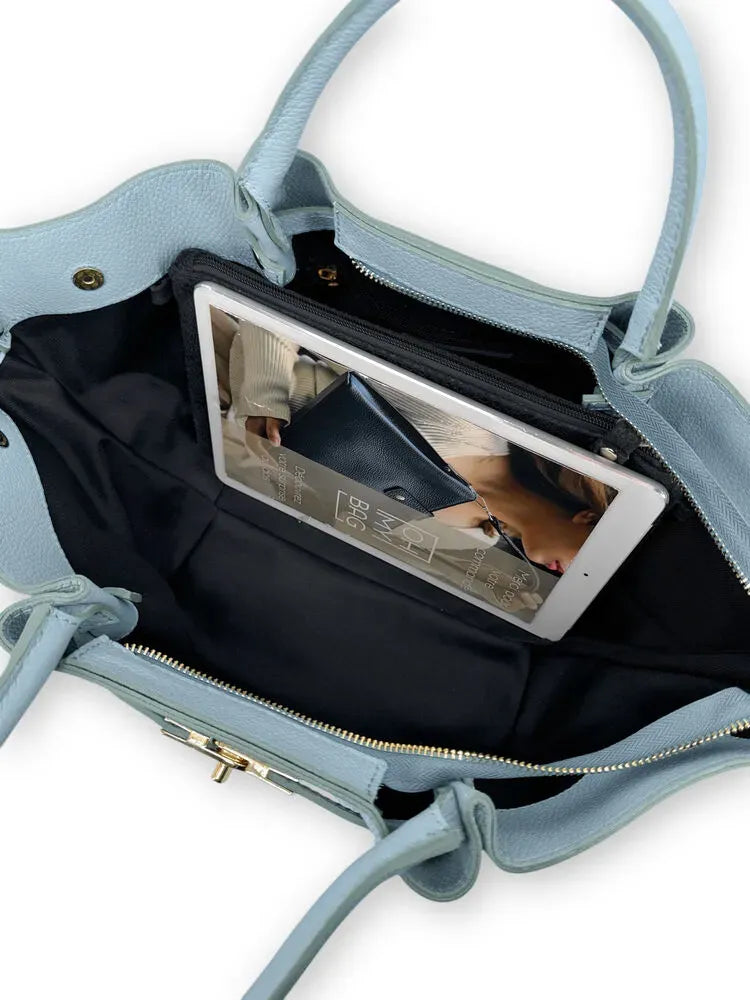 Sac cabas en cuir grainé CAPRI Bleu pastel