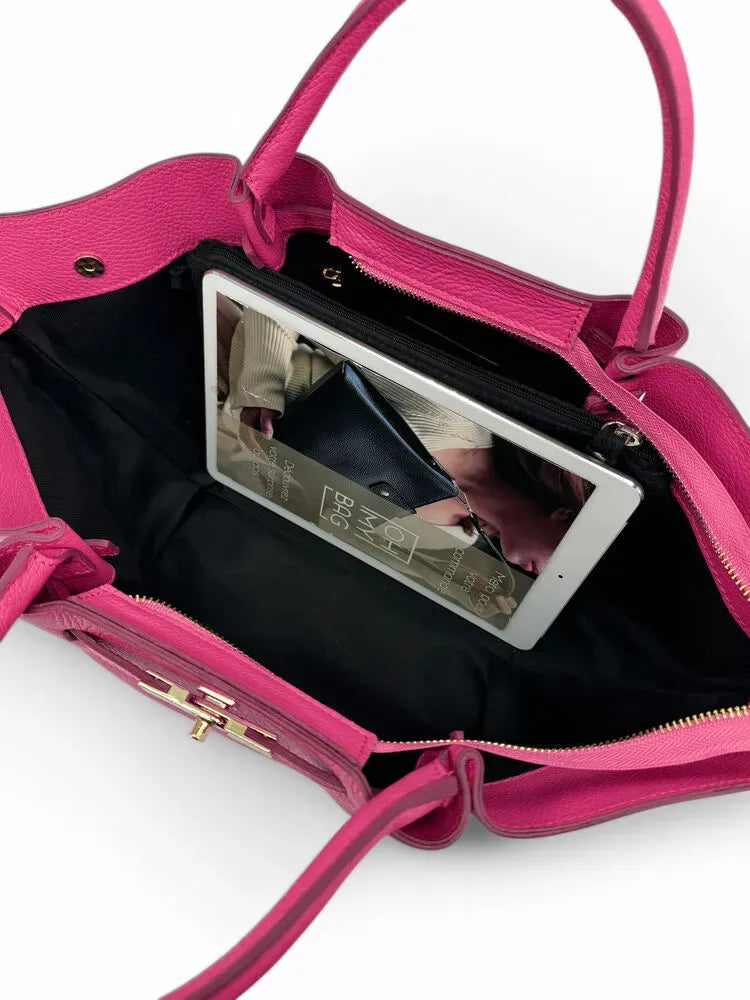 Sac cabas en cuir grainé CAPRI Rose fuchsia