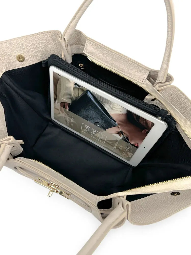 Sac cabas en cuir grainé CAPRI Beige crème