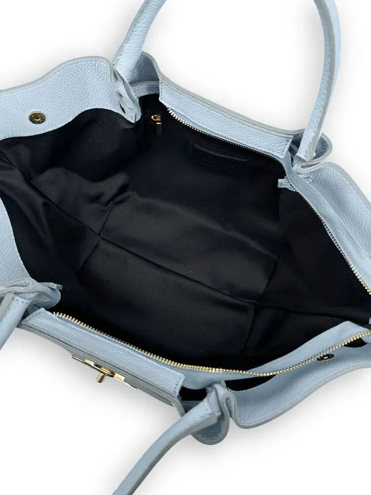 Sac cabas en cuir grainé CAPRI Bleu pastel