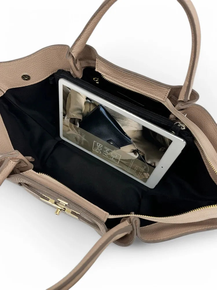 Sac cabas en cuir grainé CAPRI Taupe