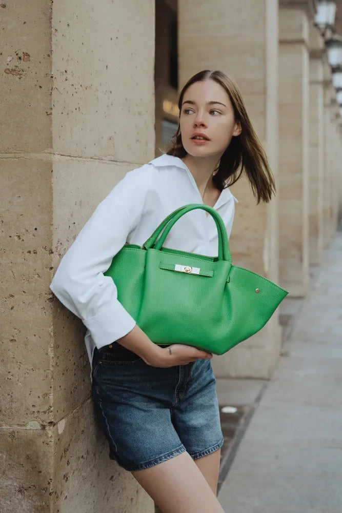 Sac cabas en cuir grainé CAPRI Vert anglais