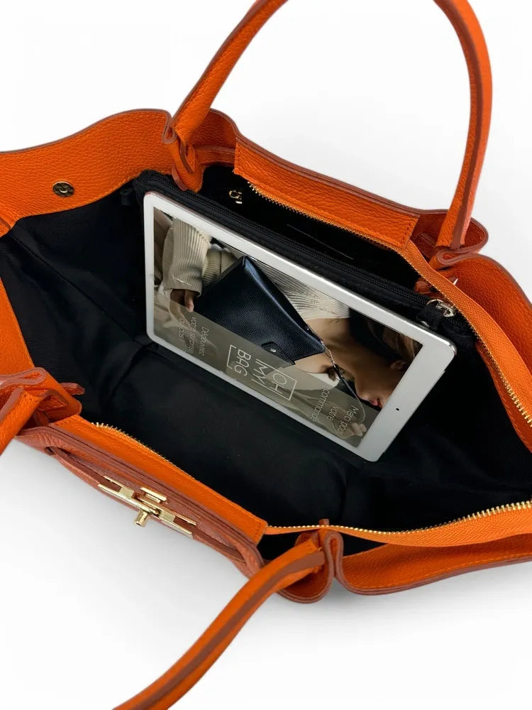 Sac cabas en cuir grainé CAPRI Orange