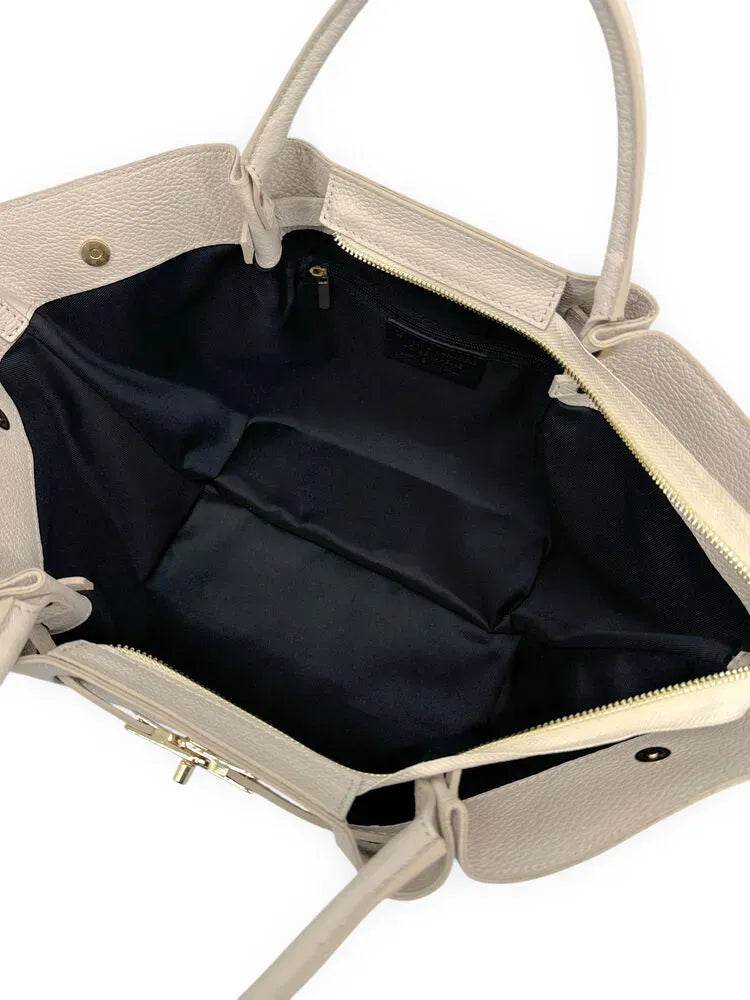 Sac cabas en cuir grainé CAPRI Beige crème