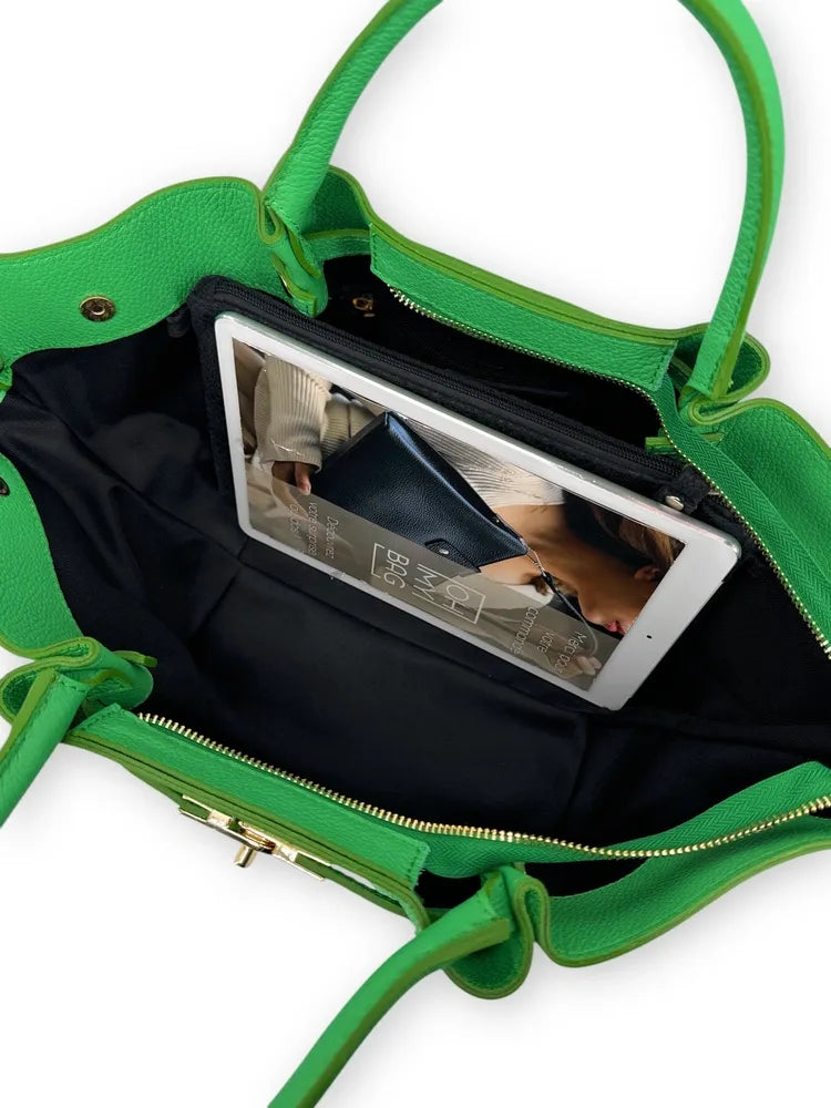 Sac cabas en cuir grainé CAPRI Vert anglais