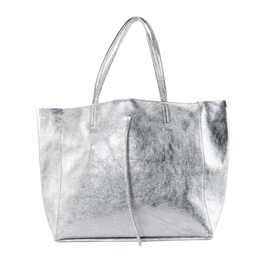 Sac cabas en cuir grainé HOBART Argent clair