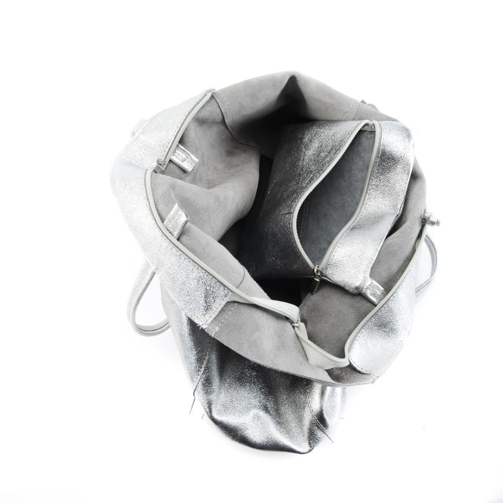 Sac cabas en cuir grainé HOBART Argent clair