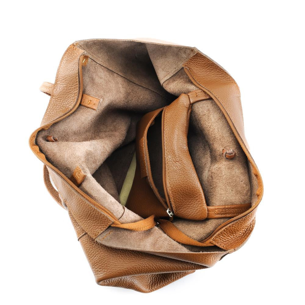 Sac cabas en cuir grainé HOBART Cognac foncé