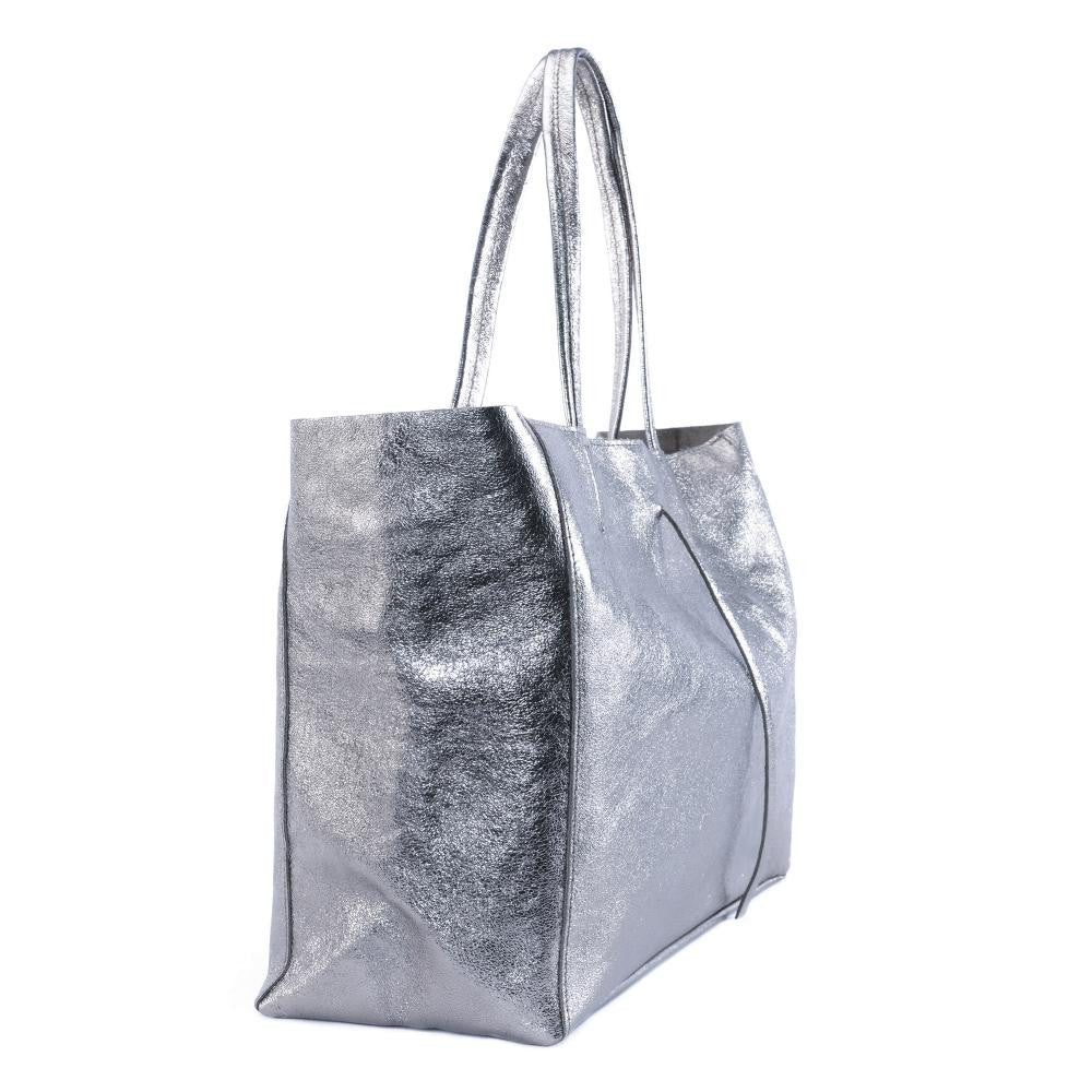 Sac cabas en cuir grainé HOBART Argent clair