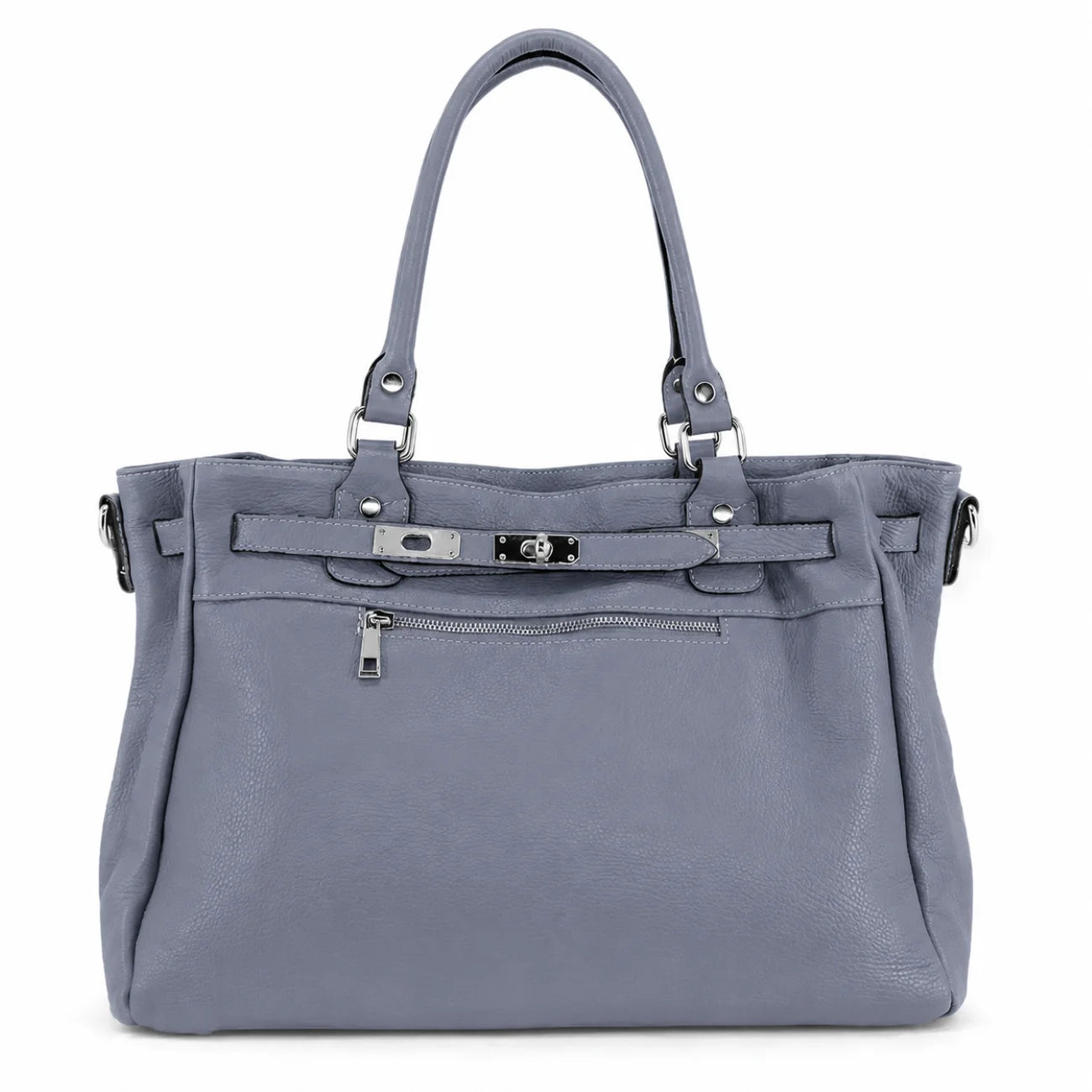 Borsa cabas in pelle a grana JANET SILVER Glacier Blue