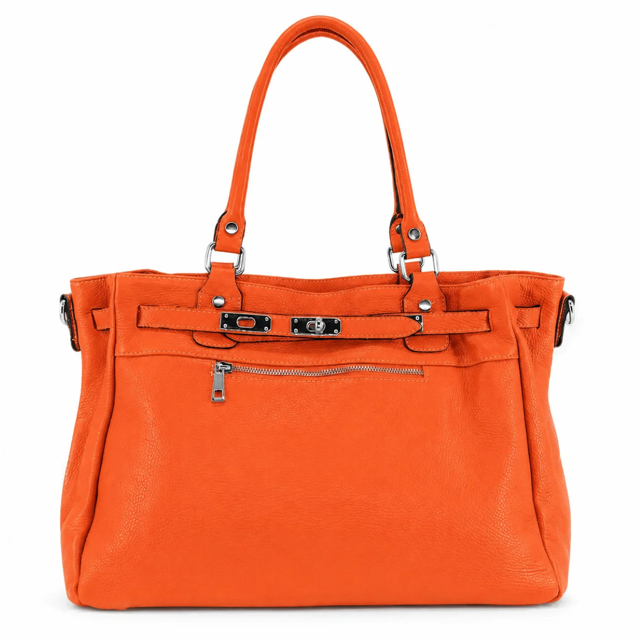 Bolsa cabas en cuero grano JANET SILVER mandarín