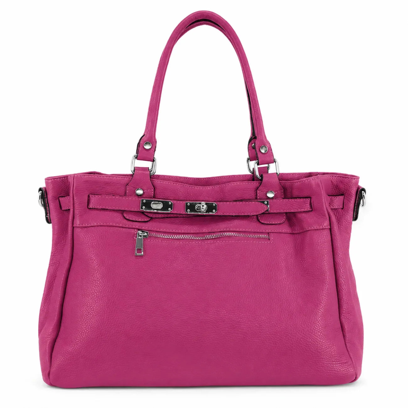 Bolsa cabas en cuero grano JANET SILVER Rose fucsia