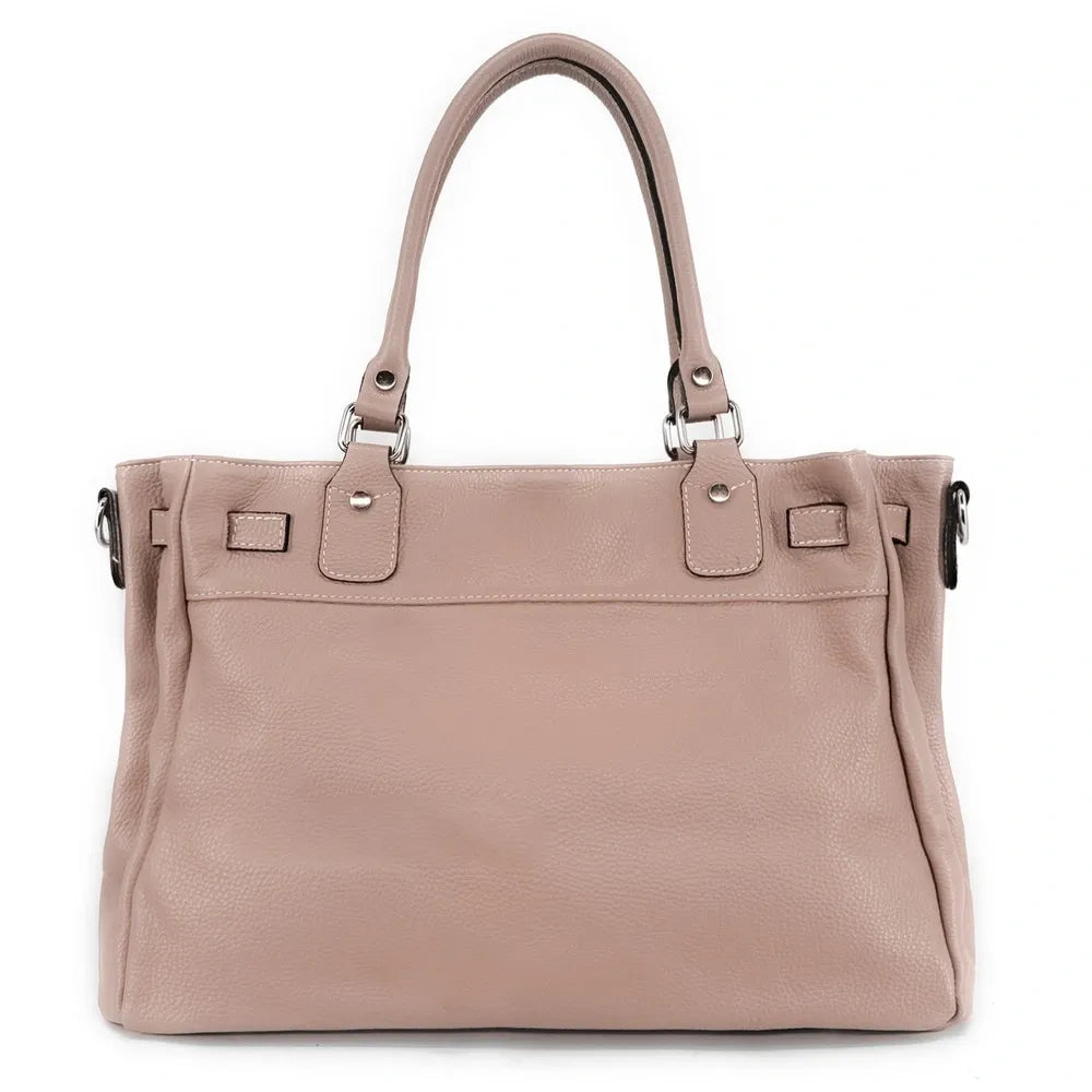Sac cabas en cuir grainé JANET SILVER Rose nude