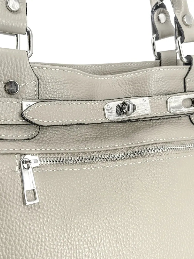 Sac cabas en cuir grainé JANET SILVER Beige crème