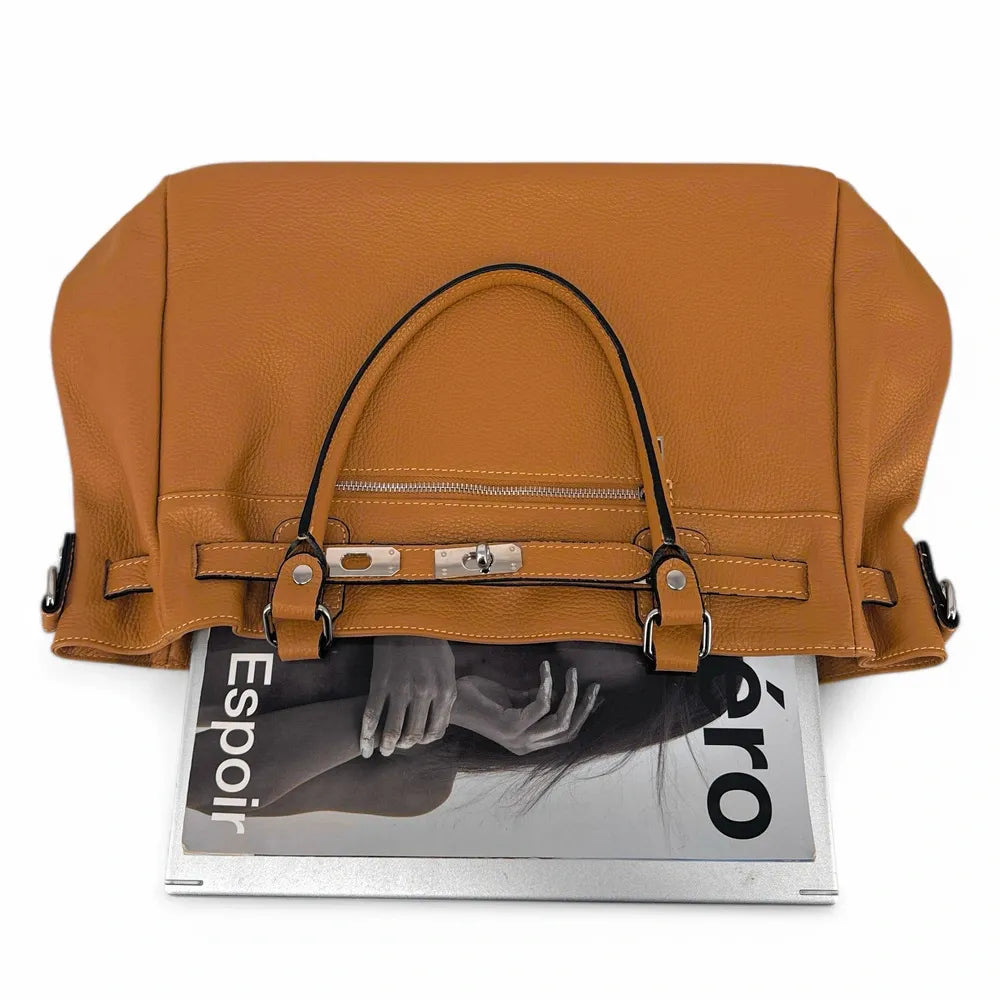 Sac cabas en cuir grainé JANET SILVER Camel clair