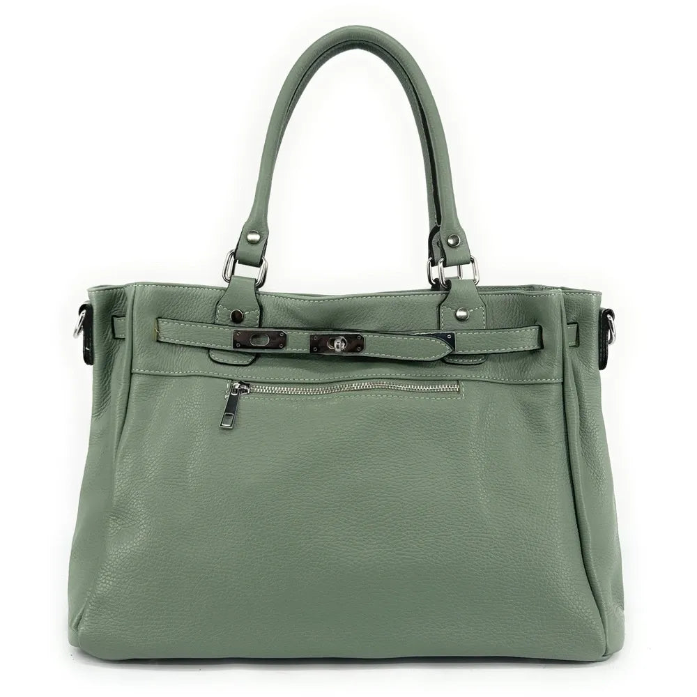 Sac cabas en cuir grainé JANET SILVER Vert pastel