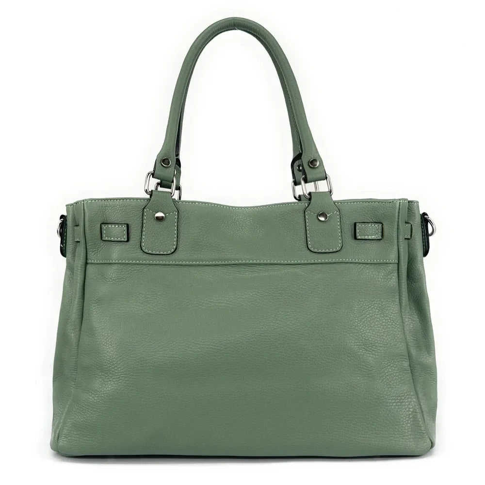 Sac cabas en cuir grainé JANET SILVER Vert pastel