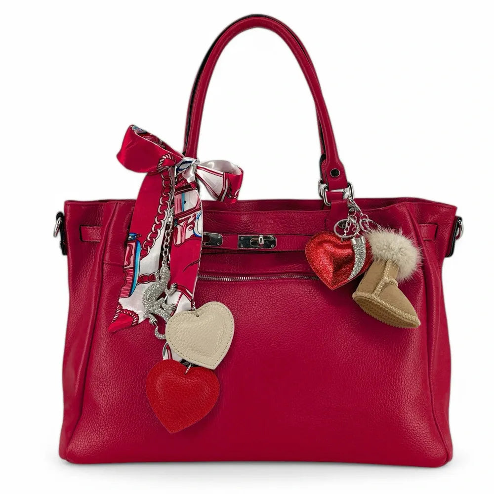Sac cabas en cuir grainé JANET SILVER Rouge intense