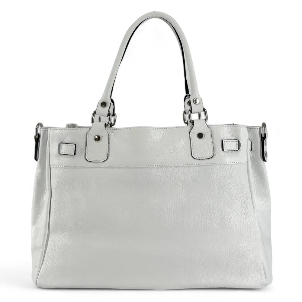 Sac cabas en cuir grainé JANET SILVER Blanc
