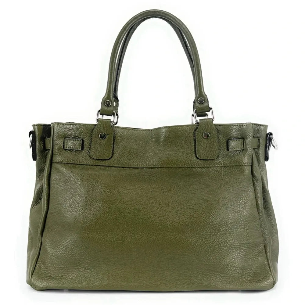 Sac cabas en cuir grainé JANET SILVER Kaki