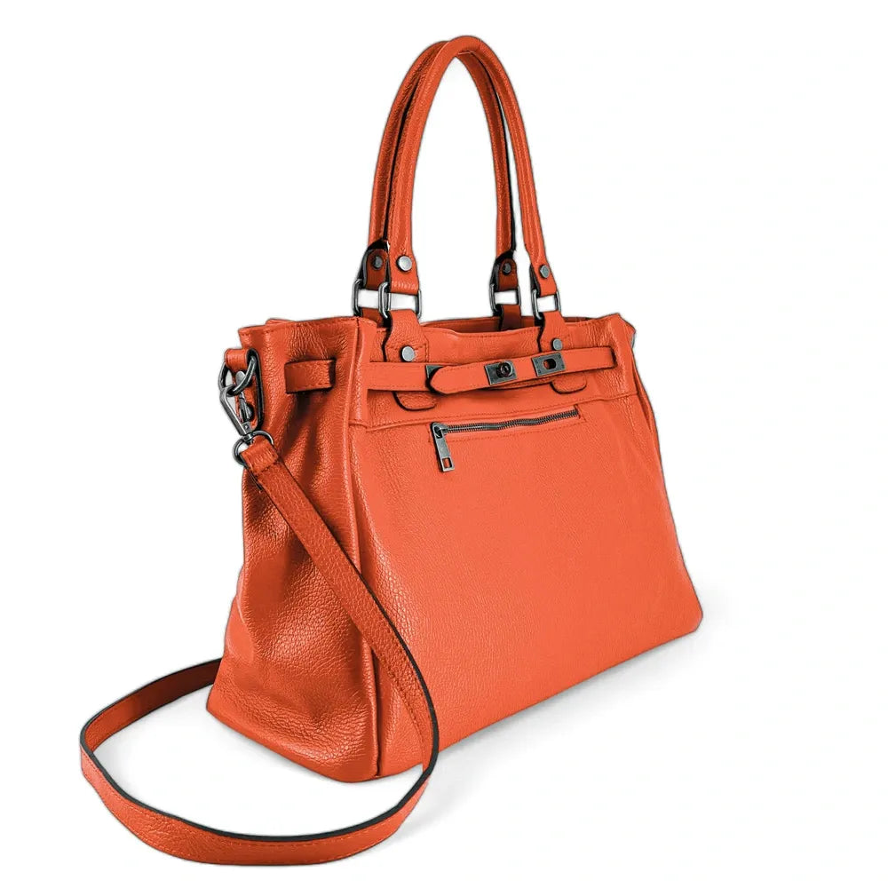 Sac cabas en cuir grainé JANET SILVER Mandarine