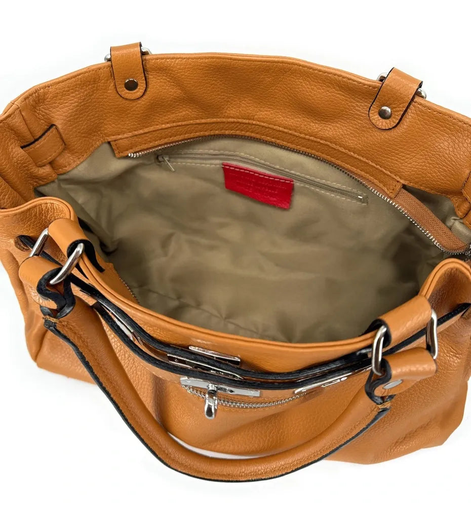 Sac cabas en cuir grainé JANET SILVER Camel clair