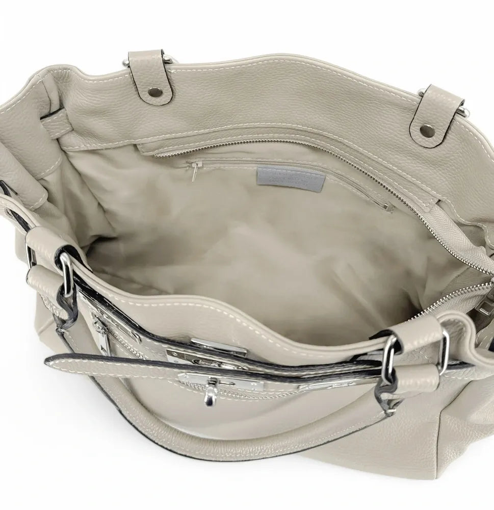 Sac cabas en cuir grainé JANET SILVER Beige crème