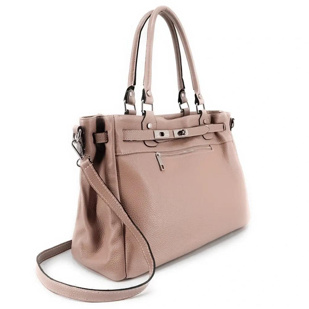 Sac cabas en cuir grainé JANET SILVER Rose nude