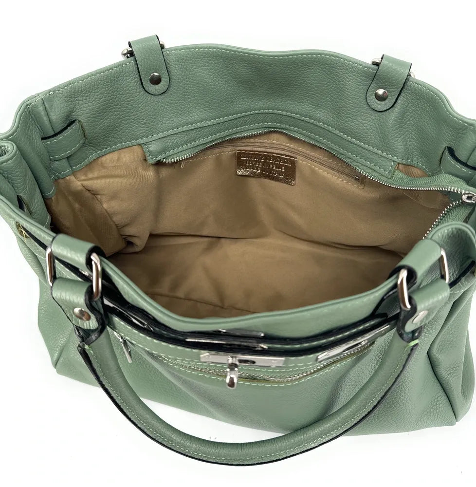 Sac cabas en cuir grainé JANET SILVER Vert pastel