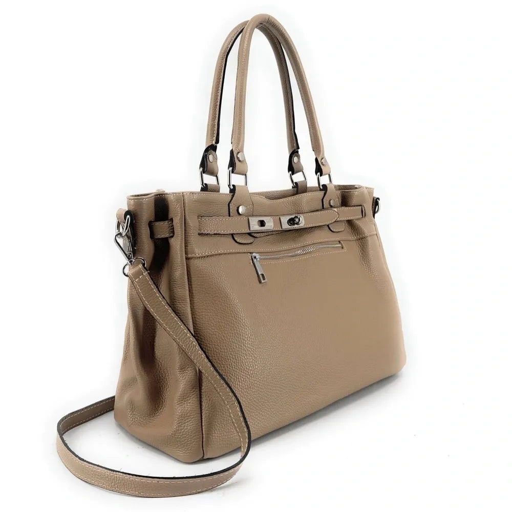 Sac cabas en cuir grainé JANET SILVER Taupe