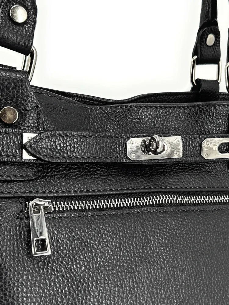 Sac cabas en cuir grainé JANET SILVER Noir