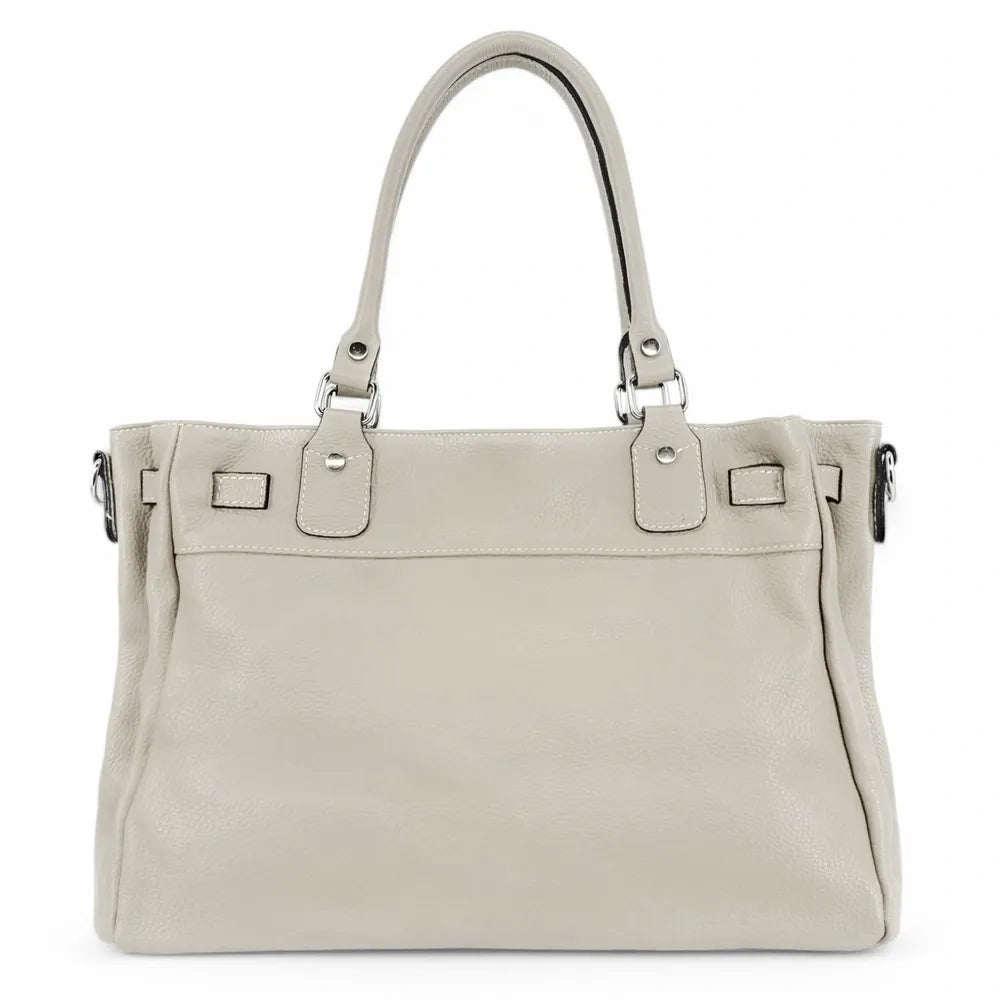 Sac cabas en cuir grainé JANET SILVER Beige crème