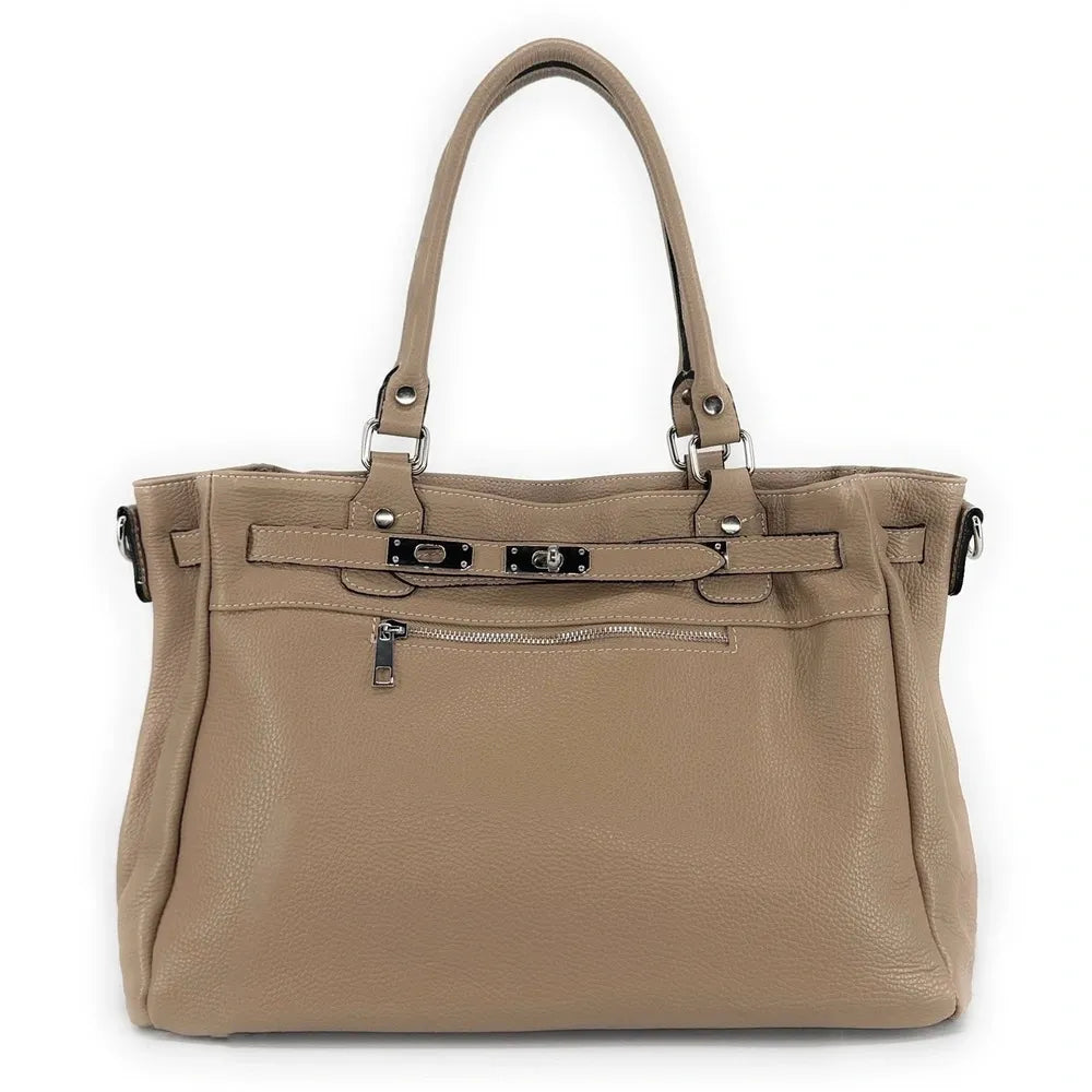 Sac cabas en cuir grainé JANET SILVER Taupe