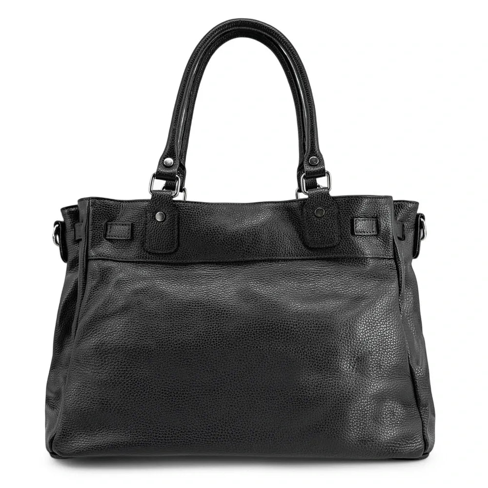 Sac cabas en cuir grainé JANET SILVER Noir