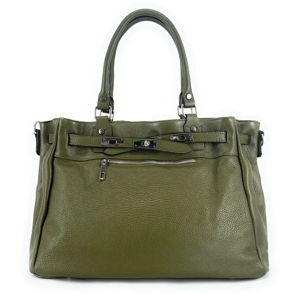Sac cabas en cuir grainé JANET SILVER Kaki