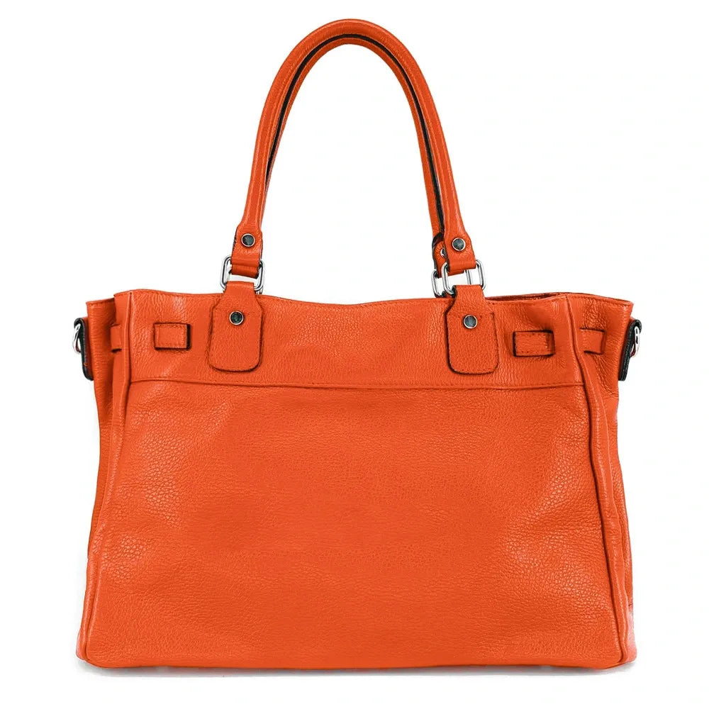 Sac cabas en cuir grainé JANET SILVER Mandarine