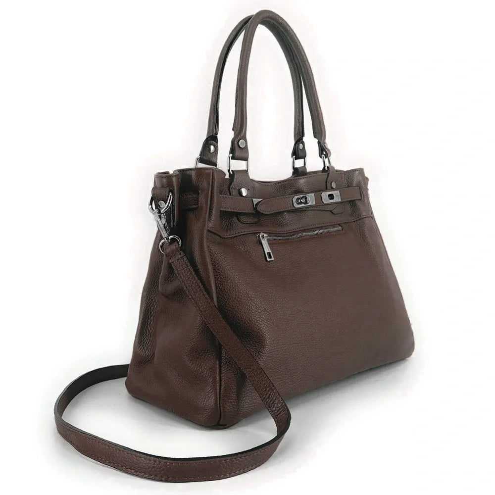 Sac cabas en cuir grainé JANET SILVER Chocolat