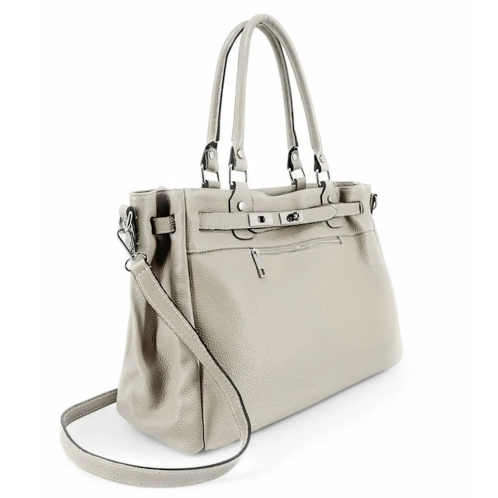 Sac cabas en cuir grainé JANET SILVER Beige crème
