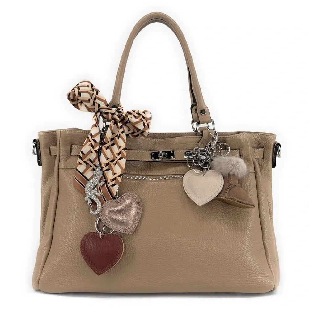 Sac cabas en cuir grainé JANET SILVER Taupe