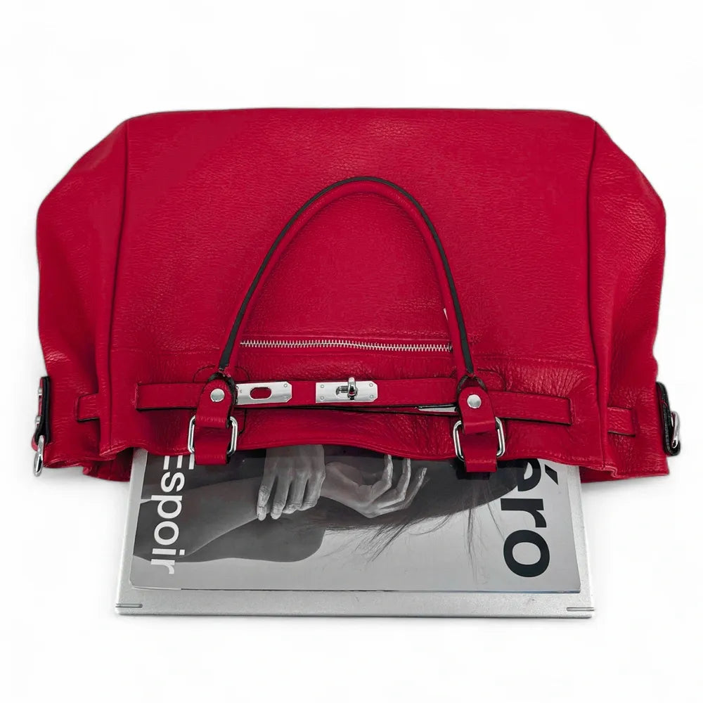 Sac cabas en cuir grainé JANET SILVER Rouge intense